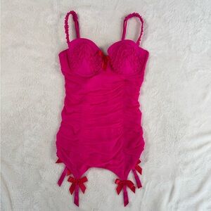Hot Pink Ruched Lingerie Bodysuit